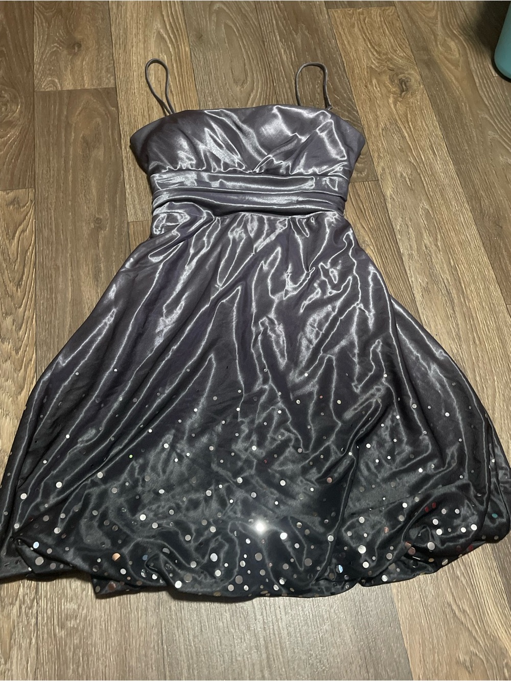 Jump Shimmery Gunmetal Gray Spaghetti Strap Mini Dress